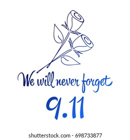 Patriot day, simple memorial design vector illustration 11 september. USA accident, world trade centre, we will never forget. Hand draw style, simple doodle.