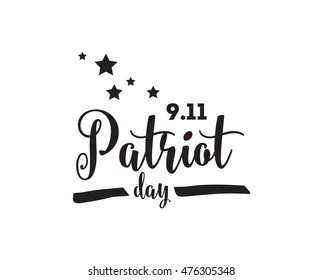 Patriot day typographic emblem. 9-11 logo, We Will Never Forget. Vector illustration. 11 september. Design for postcard, flyer, poster, banner or t-shirt.