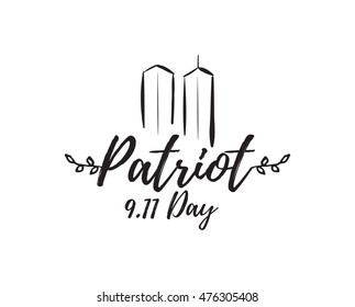 Patriot day typographic emblem. 9-11 logo, We Will Never Forget. Vector illustration. 11 september. Design for postcard, flyer, poster, banner or t-shirt.