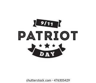 Patriot day typographic emblem. 9-11 logo, We Will Never Forget. Vector illustration. 11 september. Design for postcard, flyer, poster, banner or t-shirt.