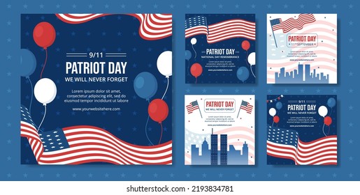 Patriot Day USA Celebration Social Media Post Template Hand Drawn Cartoon Flat Illustration