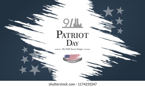 Patriot day USA Never forget 9.11 vector poster. Patriot Day, September 11, We will never forget vector illustration