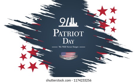 Patriot day USA Never forget 9.11 vector poster. Patriot Day, September 11, We will never forget vector illustration