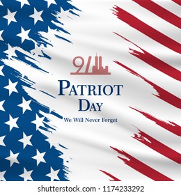 Patriot day USA Never forget 9.11 vector poster. Patriot Day, September 11, We will never forget vector illustration