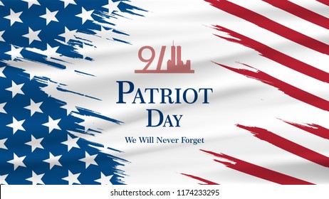 Patriot day USA Never forget 9.11 vector poster. Patriot Day, September 11, We will never forget vector illustration
