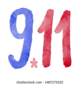 Patriot day USA Never forget 9.11 vector poster. Patriot Day, We will never forget. Big numbers 9-11 in watercolor style.