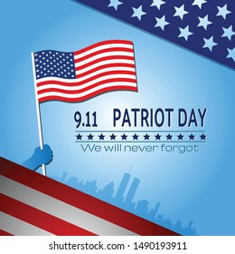 Patriot day USA Never forget 9.11 vector poster  - held us flag