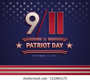 Patriot Day USA September 11, 2001, the United States National Remembrance Day patriotic background with 9/11 and Patriot Day text. Vector illustration