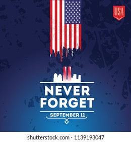 Patriot day vector poster American flags. Never forget. September 11. 9 / 11