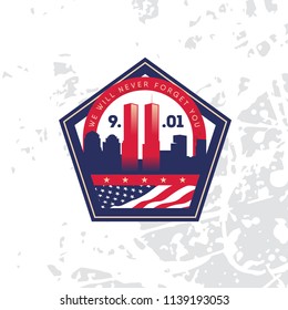 Patriot day vector poster with American flag. Never forget. September 11