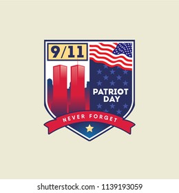 Patriot day vector poster with American flag. Never forget. September 11