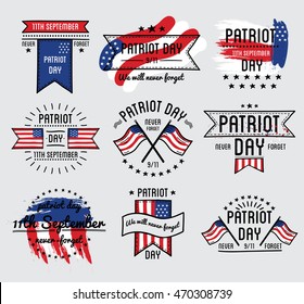 Conjunto vectorial del Día Patriótico. 11 de septiembre. 911. Ilustración vectorial.