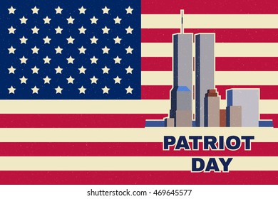 Patriot Day vintage design. We will never forget september 11, 2001. Patriotic banner or poster. Vector illustration for Patriot Day.