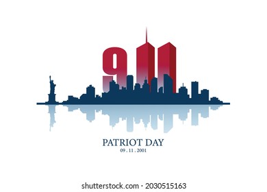 Patriot day we will never forget 9 11 september 2001 with city silhouette poster design illustration