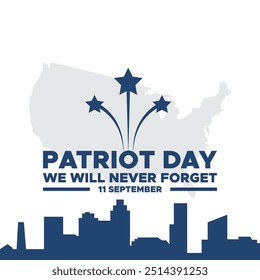 Patriot Day, wir werden nie vergessen, 11 September - 911 Gedenktag, Grußkarte, USA Flagge, EDITABLE VORLAGE, Banner, Anzeigen, Post, Poster-Design.