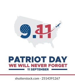 Patriot Day, wir werden nie vergessen, 11 September - 911 Gedenktag, Grußkarte, USA Flagge, EDITABLE VORLAGE, Banner, Anzeigen, Post, Poster-Design.