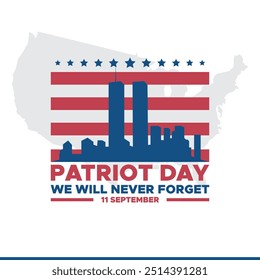 Patriot Day, wir werden nie vergessen, 11 September - 911 Gedenktag, Grußkarte, USA Flagge, EDITABLE VORLAGE, Banner, Anzeigen, Post, Poster-Design.