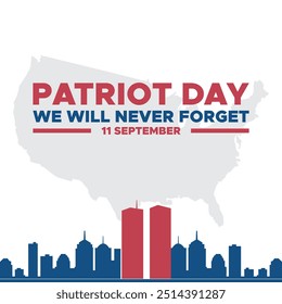 Patriot Day, wir werden nie vergessen, 11 September - 911 Gedenktag, Grußkarte, USA Flagge, EDITABLE VORLAGE, Banner, Anzeigen, Post, Poster-Design.