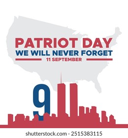 Patriot Day, wir werden nie vergessen, 11 September - 911 Gedenktag, Grußkarte, USA Flagge, EDITABLE VORLAGE, Banner, Anzeigen, Post, Poster-Design.