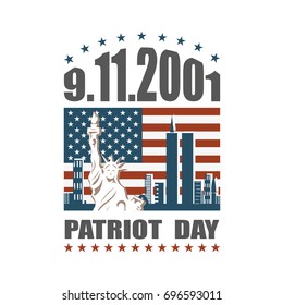 Patriot day we will never forget September 11, 2001, 9/11, greeting card, vector illustration