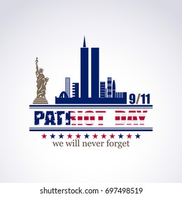 Patriot day we will never forget September 11, 2001, 9/11, greeting card, vector illustration