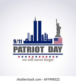 Patriot day we will never forget September 11, 2001, 9/11, greeting card, vector illustration