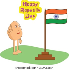 Patriot egg cartoon - Patriot egg cartoon saluting Indian National Flag on Republic Day. Vector Illustration. 