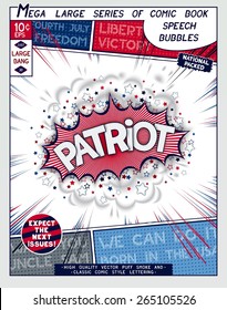 Patriot. Explosion in comic style with lettering and realistic puffs smoke. 3D vector pop art speech bubble