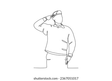 A patriot facing the side saluted. Veteran day one-line drawing