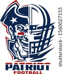 patriot football team design with half mascot face for school, college or league