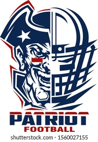 Patriot Football Team Design With Half Mascot Face For School, College Or League
