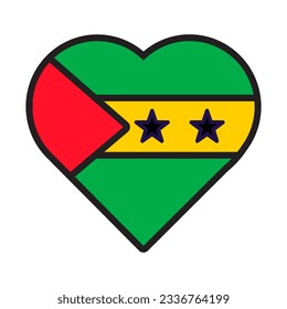 Patriot heart in national Sao Tome and Principe flag colors. Festive element, attributes of SAO Independence Day. Cartoon vector icon in national colors of country flag isolated on white background