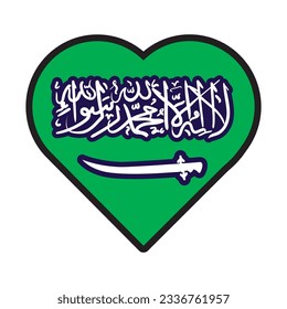 Patriot heart in national Saudi Arabia flag colors. Festive element, attributes of Saudi Arabia Independence Day. Cartoon vector icon in national colors of country flag isolated on white background