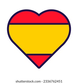 Patriot heart in national Spain flag colors. Festive element, attributes of Spain Independence Day. Cartoon vector icon in national colors of country flag isolated on white background