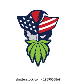 a patriot illustration with cannabis leaf beard. for cannabis company logo