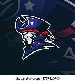 patriot Mascot Logo Design Vektor mit modernem Illustrationskonzept für Abzeichen, Emblem und T-Shirt-Druck. Patriot-Kopfgrafik.