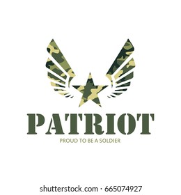 patriot with military star camouflage modern logo vector illustration