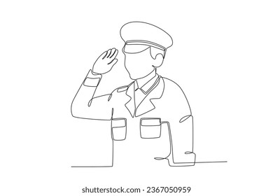 A patriot pays homage. Veteran day one-line drawing