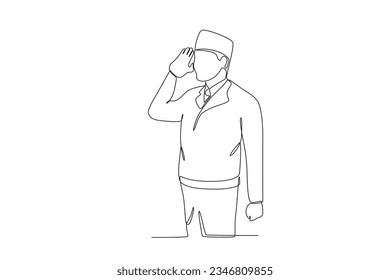 A patriot raised his hand in salute. Youth pledge one-line drawing