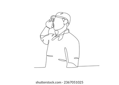 A patriot saluted side-facing. Veteran day one-line drawing