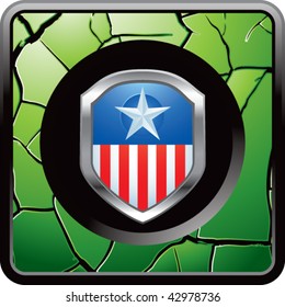 patriot shield green cracked web button