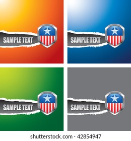 patriot shield multicolored ripped banners