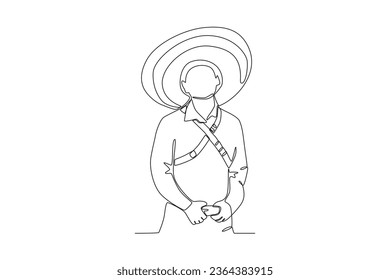 A patriot wearing a big hat. Revolucion mexicana one-line drawing