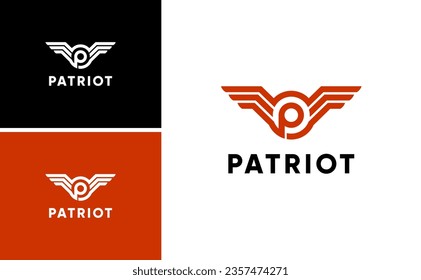 Logotipo de la mosca ala ala derecha con vector de diseño de la letra P