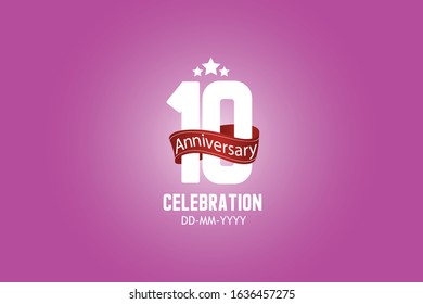 Patriotic 10 year anniversary celebration white color number USA Style Red ribbon on Blue Background  - vector