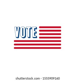 Patriotic 2020 voting poster. Presidential election 2020 in USA. Typographic banner with round flag of the United States. USA debate of president voting. Election voting poster. 