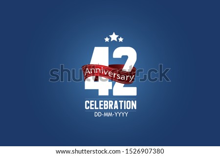 Patriotic 42 year anniversary celebration white color number USA Style Red ribbon on Blue Background for celebration, logo, wedding, banner card - vector