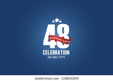 Patriotic 48 year anniversary celebration white color number USA Style Red ribbon on Blue Background  - vector