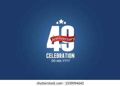 Patriotic 49 year anniversary celebration white color number USA Style Red ribbon on Blue Background  - vector