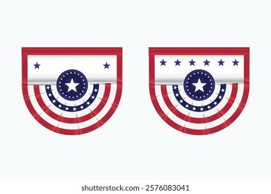 Patriotic 4th of July American Flag Pennant Banner Vector Illustration, Transparent PNG with Red, White, and Blue Design Featuring Stars for Independence Day Celebration